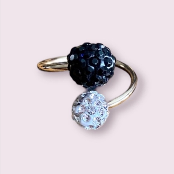 Gold Pave Ball Ring with Black & White CZ - Size 7 - Picture 1 of 11
